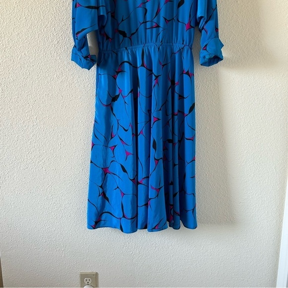 On The Rocks Vtg Dress Fit Sz Medium Blue Pink  3/4 Sleeves Cross Front Chest - Picture 11 of 12